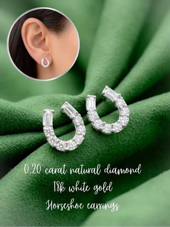 Jewelry - 18K White Gold Diamond Horseshoe Earrings - White